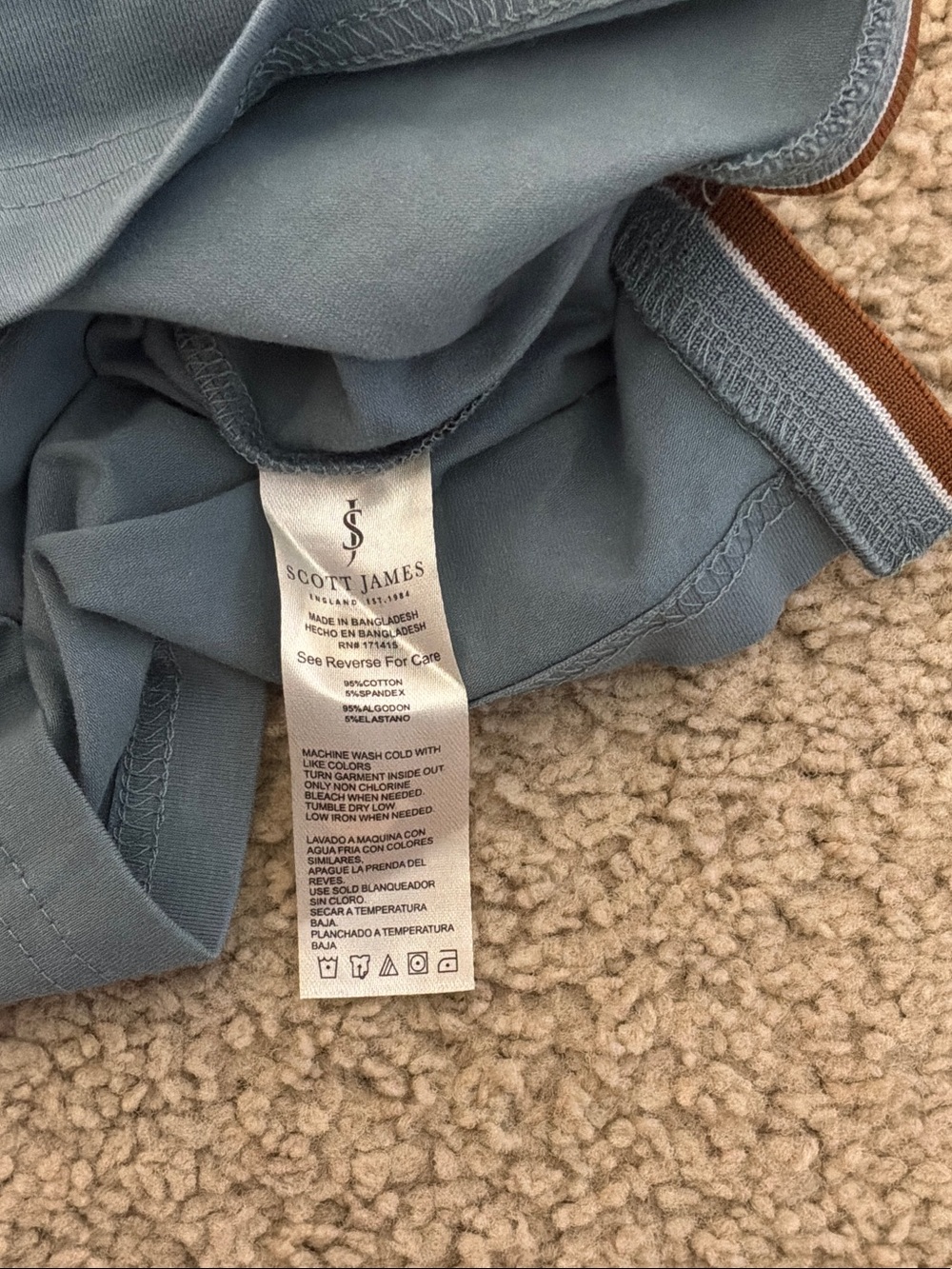 Men's V-Neck Pocket Tee in Slate Blue with Brown Trim - Picture 8 of 12